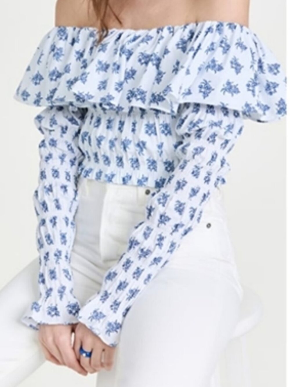Caroline Constas Lydia Top in Blue Toile Spot Size Small